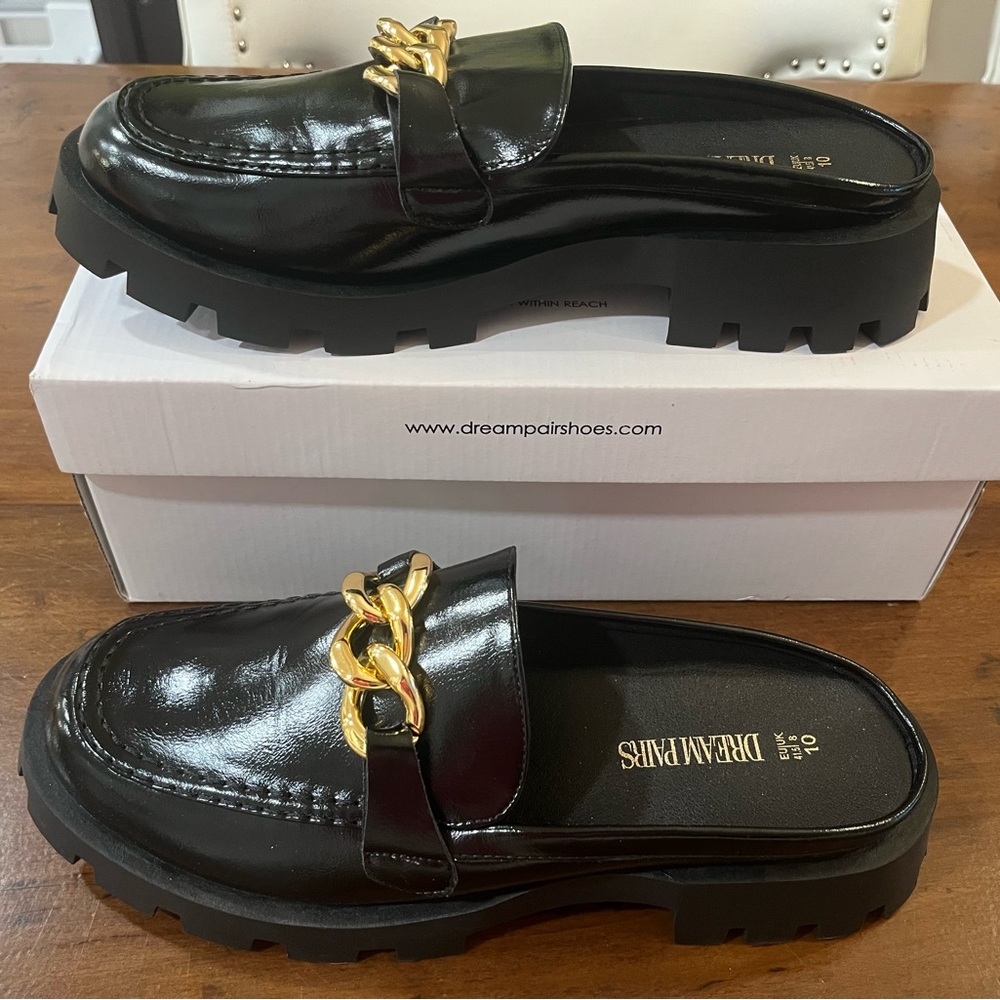 Dream Pairs Women's Black Mules with Gold Chain